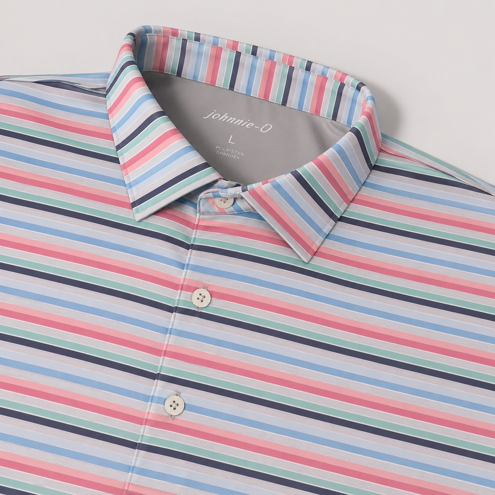 johnnie-O Polo Shirt Mens L Multi Color Striped Performance Short Sleeve Stretch
